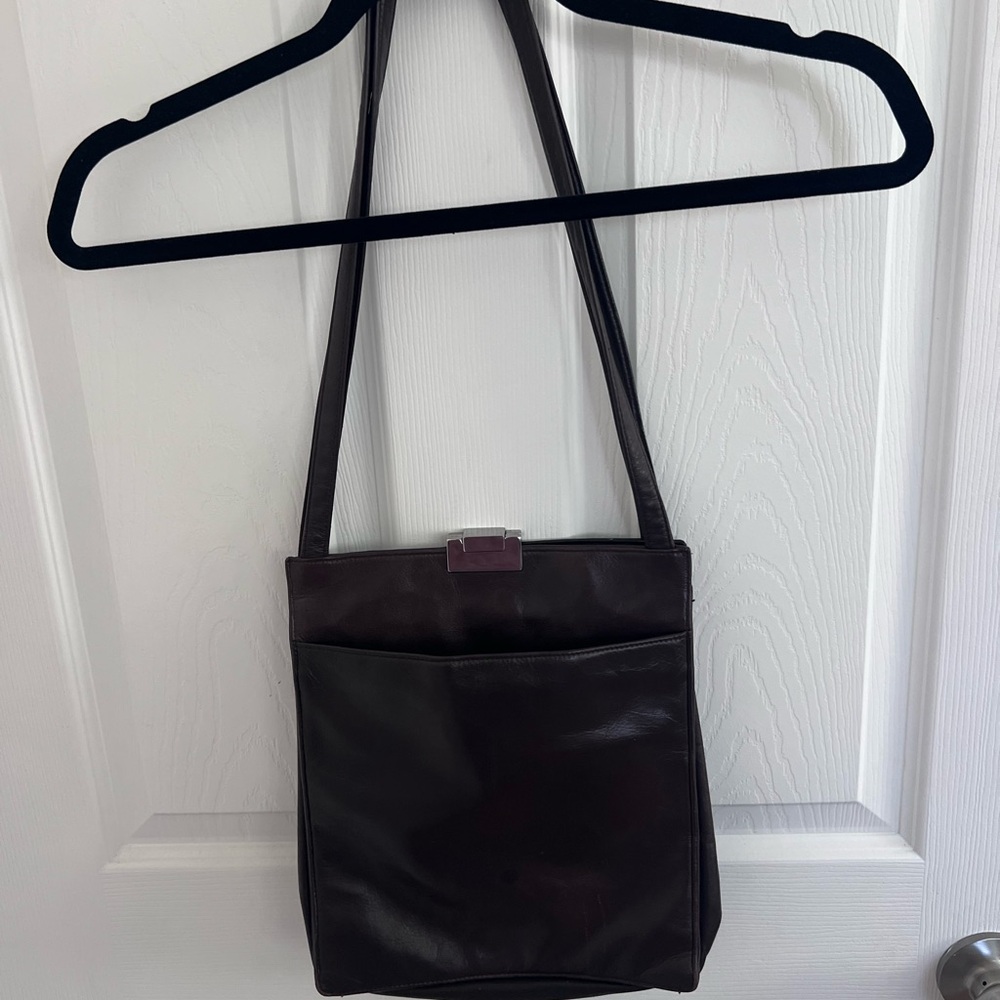 Perlina New York Black Soft Leather Shoulder Bag Purse Medium Size - Picture 4 of 6